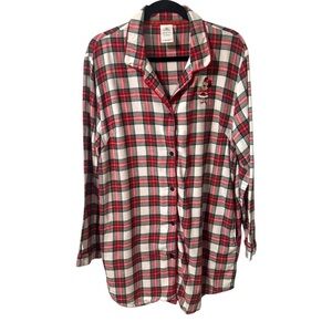 Disney Store Plaid Night Shirt Christmas Minnie Mouse Large Embroidered Pockets